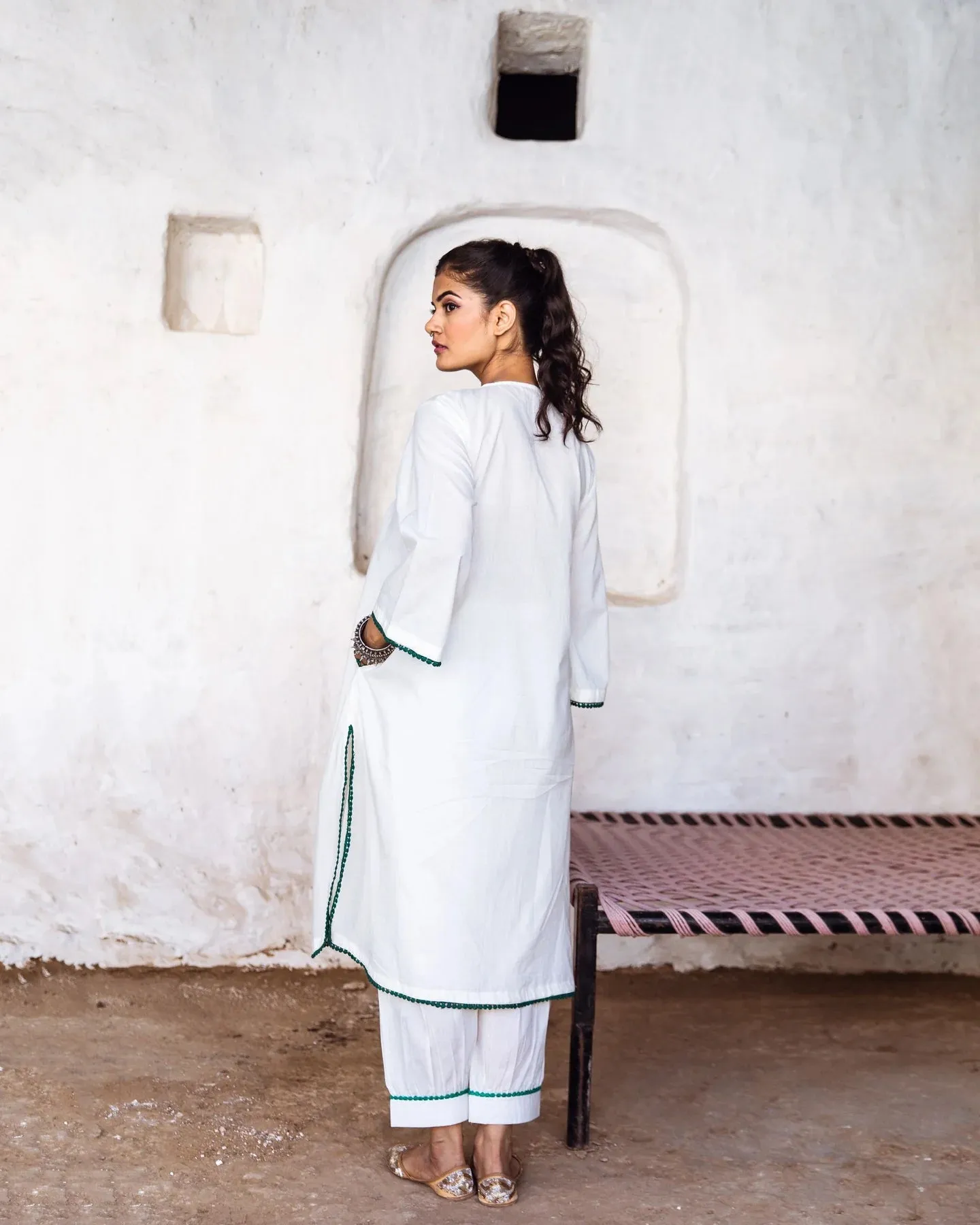 White Cotton Floral Embroidered Kurta Palazzo Set