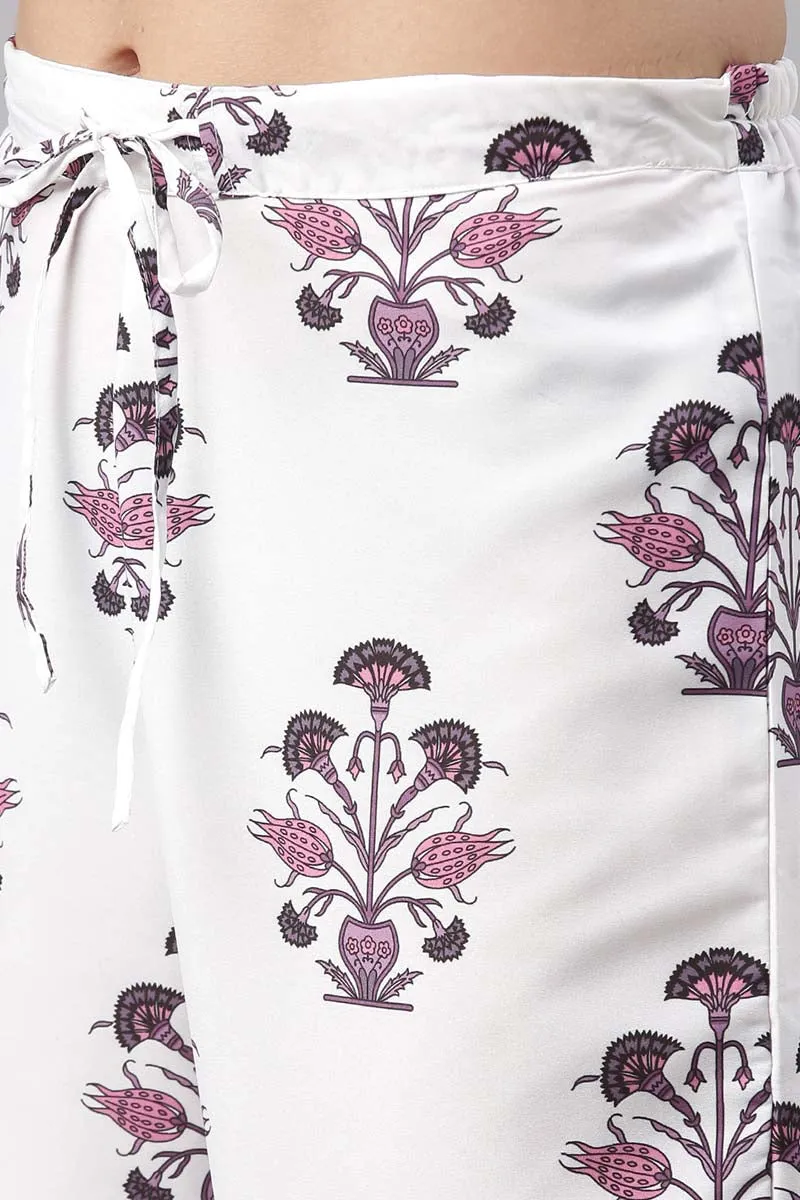 White Polyester Ethnic Motifs Straight Suit Set