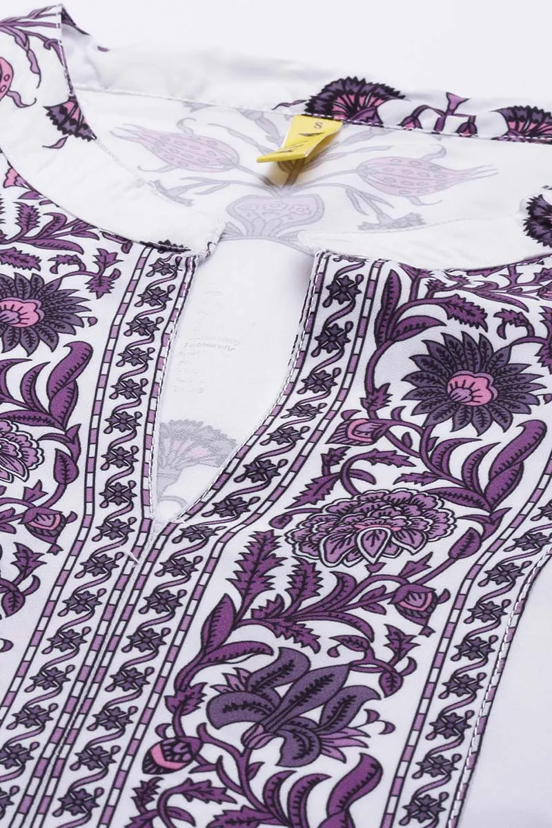 White Polyester Ethnic Motifs Straight Suit Set