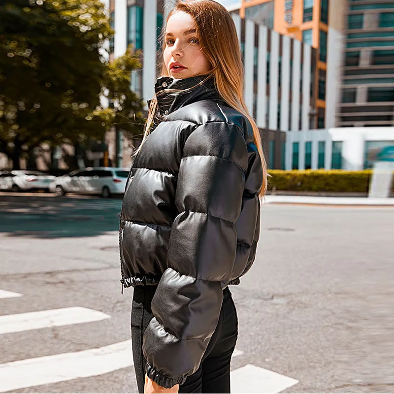 Winter Thick Pu Leather Parka Coat