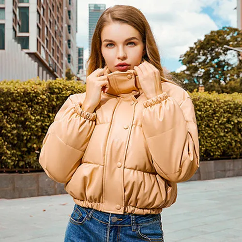 Winter Thick Pu Leather Parka Coat