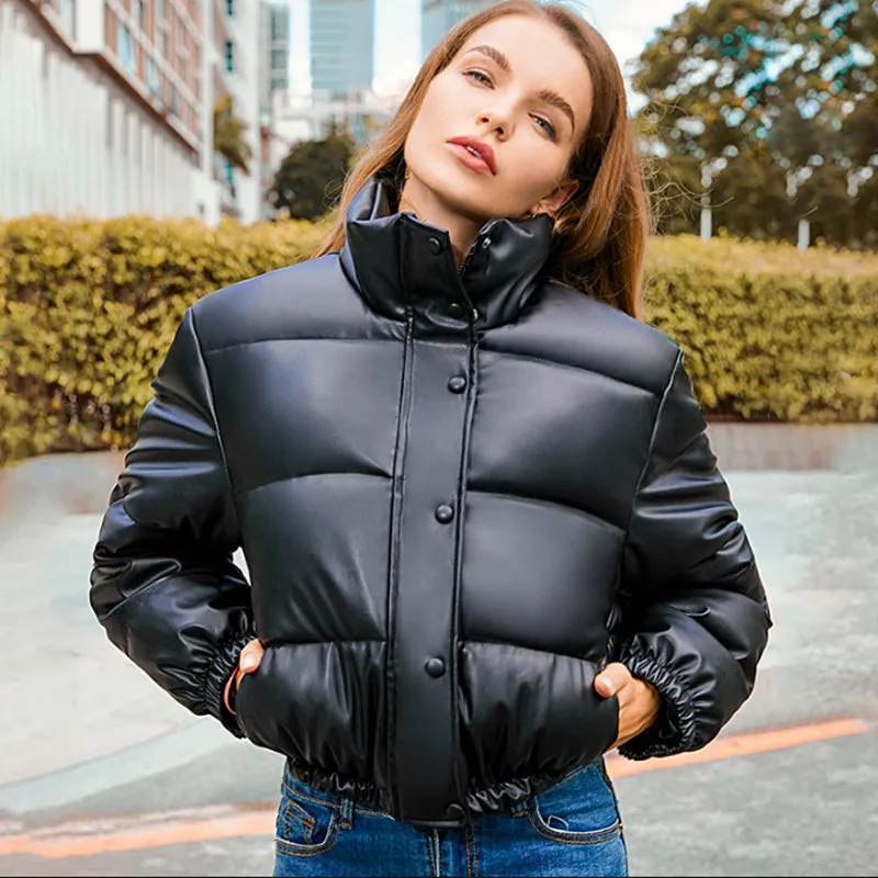 Winter Thick Pu Leather Parka Coat