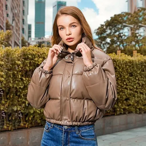 Winter Thick Pu Leather Parka Coat