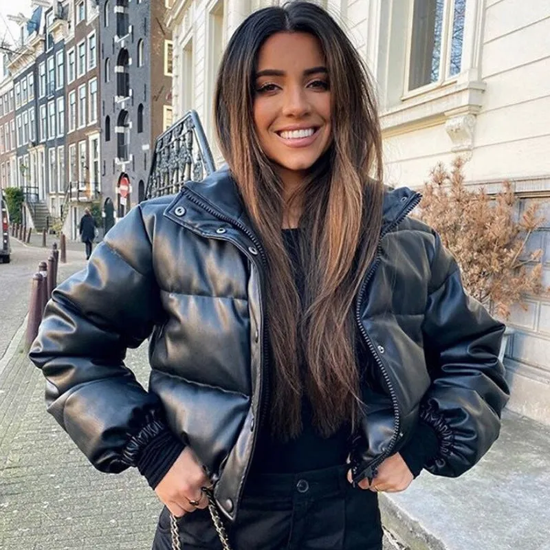 Winter Thick Pu Leather Parka Coat