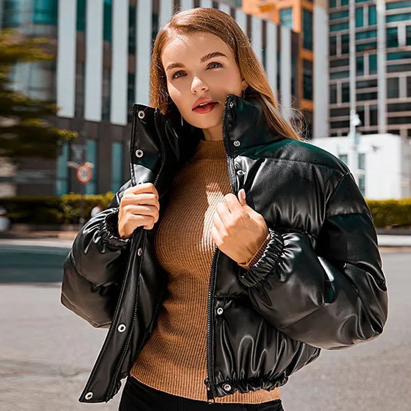 Winter Thick Pu Leather Parka Coat